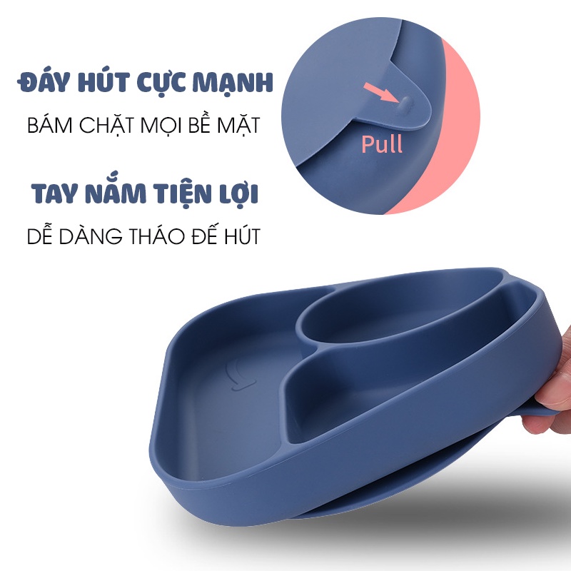 Khay ăn dặm silicon chống đổ có đế hút chân không hình vuông kèm thìa inox cho bé mẫu 2021 Winingbox