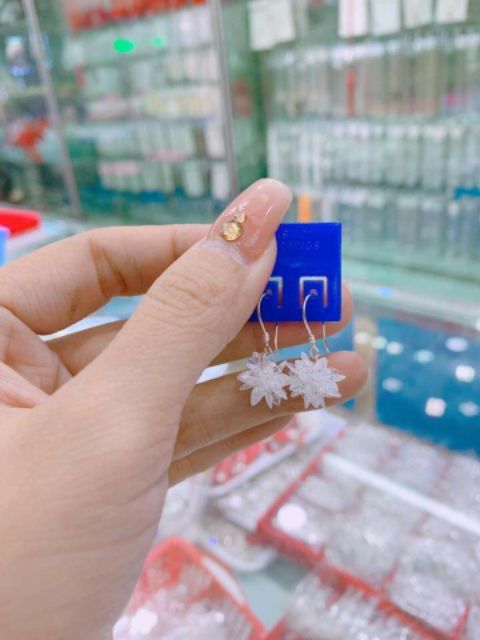 BÔNG TAI HOA ĐÁ  MÓC BẠC LẤP LÁNH