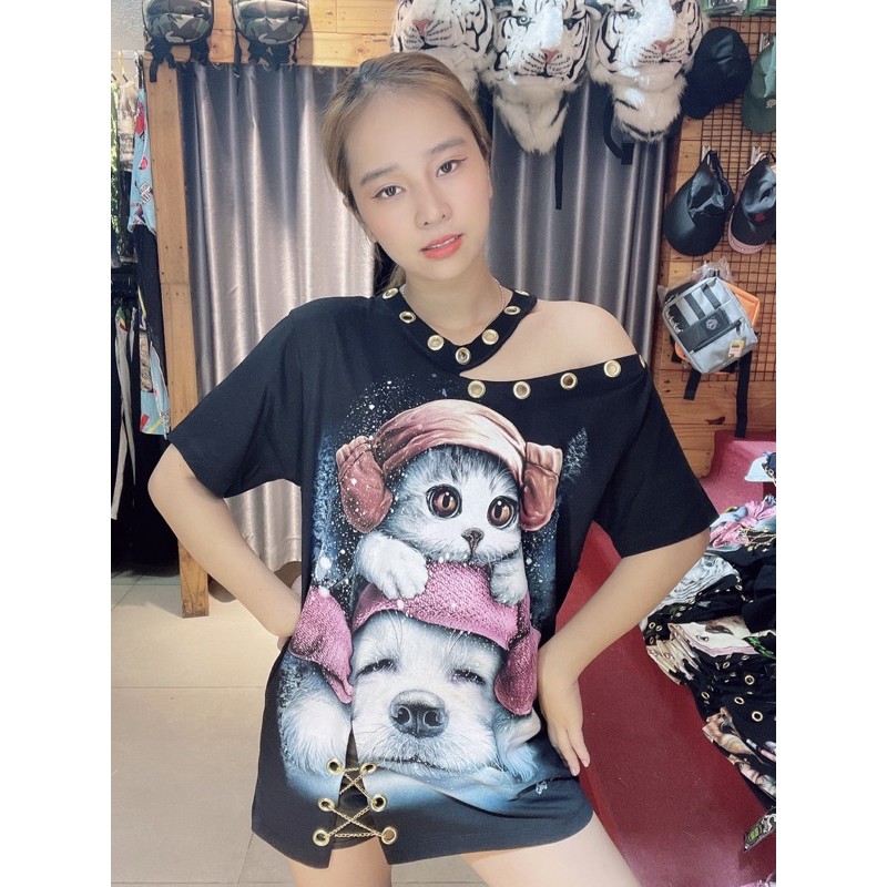 Áo Dạ Quang Khoen Trễ Vai Cách Điệu