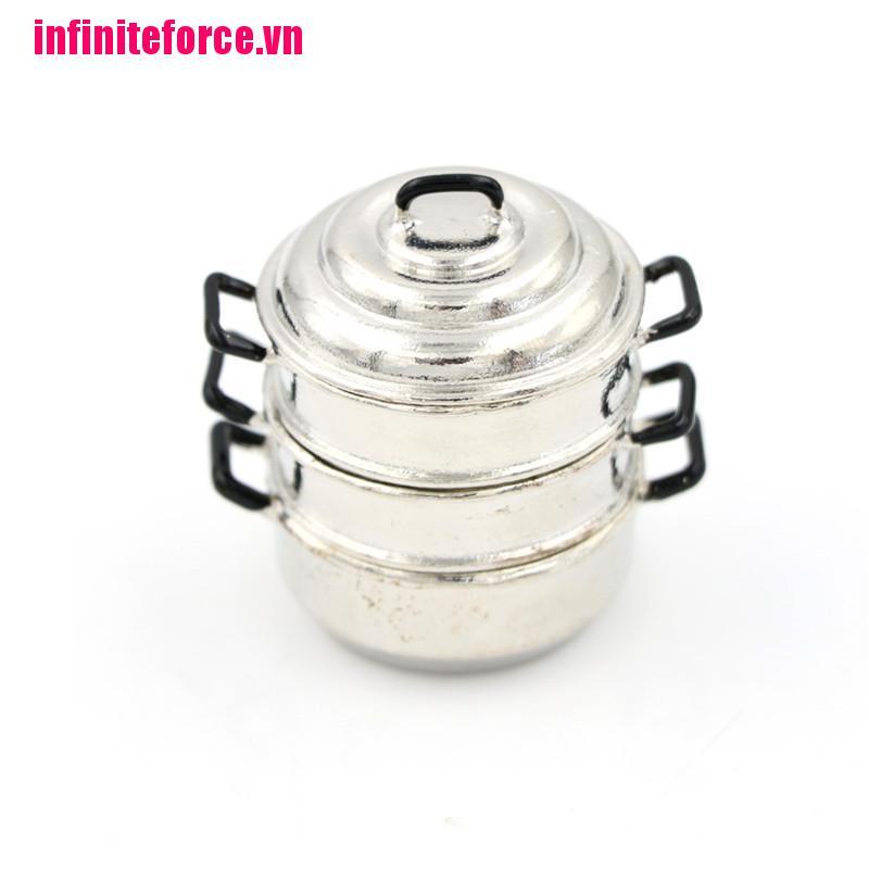 [IN*VN]Dollhouse Miniature 1:12 Kitchen Decor Toy Metal Cooking 3-layers Steamer Pot