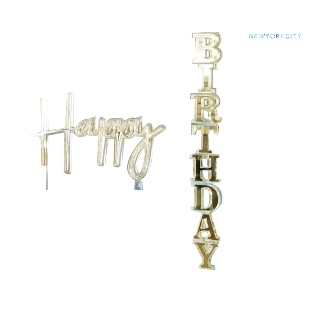 Set 2 Que Cắm Trang Trí Bánh Chữ Happy Birthday Bằng Acrylic