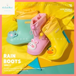Giày/Boot đi mưa cao cấp cho bé chống trơn trượt, không thấm nước, có dây thun điều chỉnh, hình hoạt hình 3D dễ thương