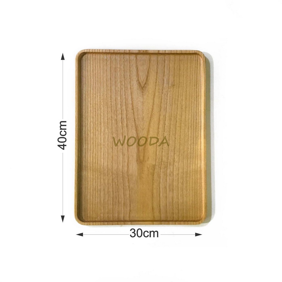 Khay gỗ / Mâm gỗ tự nhiên nguyên khối hình chữ nhật kích thước lớn 30x40cm