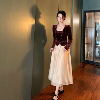 Autumn and winter new style square neck long sleeve dress women