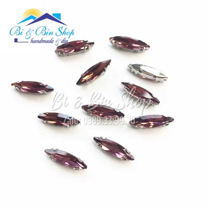200 Viên Đá Đế Lá Me Dài 4x15mm Hạt Pha Lê Đính Kết Trang Phục Thời Trang
