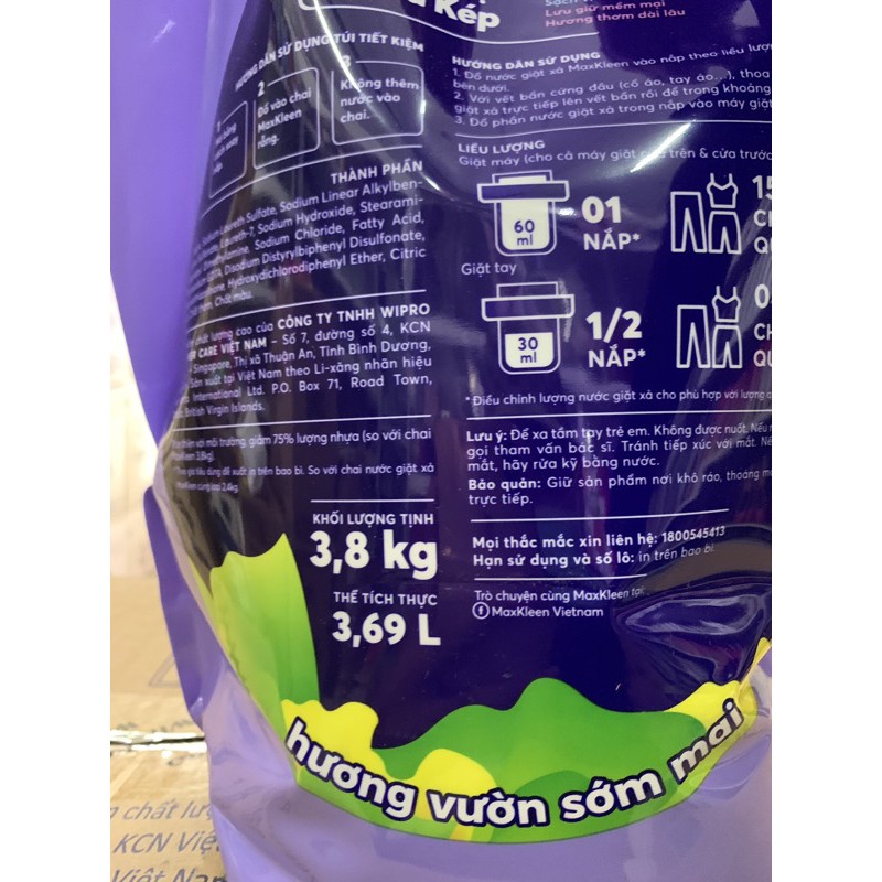 Túi nước giặt xả Maxkleen Hương Vườn Sớm mai 3,8kg