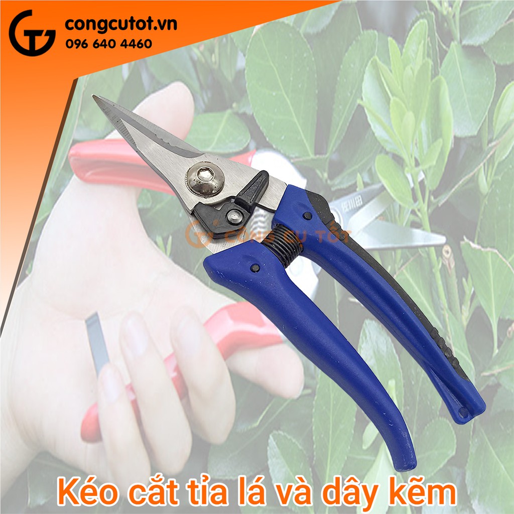 Kéo tỉa lá và cắt dây kẽm để uốn buộc cây cảnh 190mm bằng thép trắng cán nhựa xanh