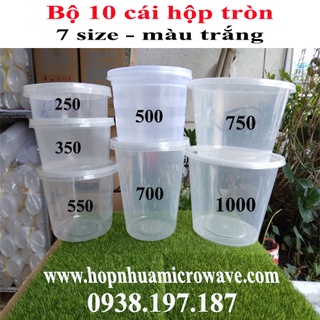 [50 cái KM 10 cái ]Combo bộ 10 cái hộp nhựa tròn trắng đựng Thực Phẩm / Thức Ăn / Kim Chi / Chân Gà / Slime