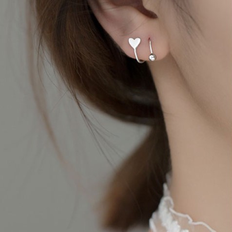 Khuyên Tai Bạc Nữ trái tim, Bông Tai Bạc cá tính _ TUNA SILVER Trang sức bạc cao cấp
