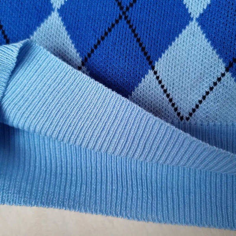 Áo gile len croptop xanh dương