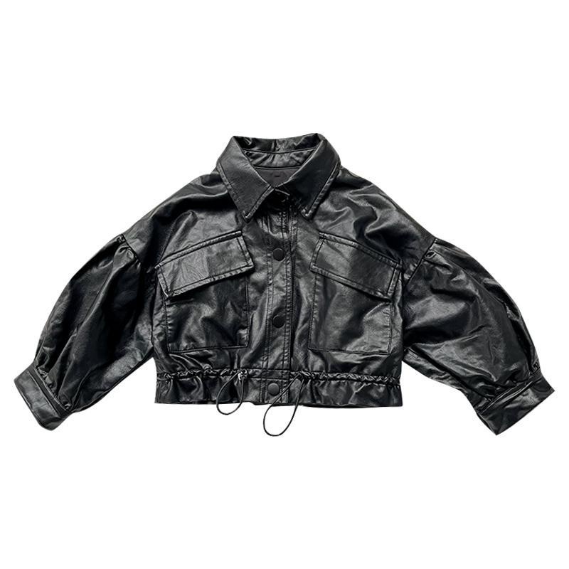 Áo khoác da phối dây rút kiểu Hàn Quốc thời trang xuân thu cho bé gái 2021