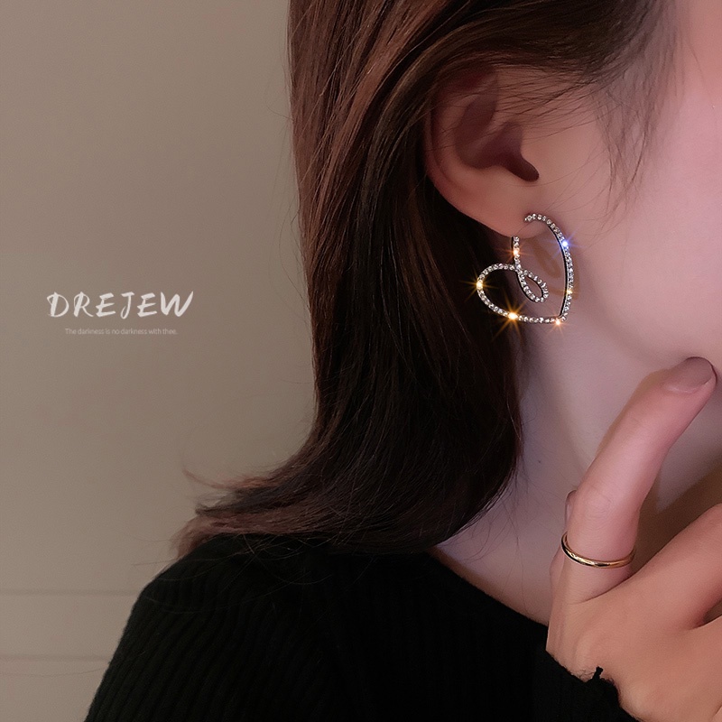 Bông Tai Hình Trái Tim Đính Đá Bằng Bạc 925 Phong Cách Âu Mỹ Đơn Giản Thời Trang 2