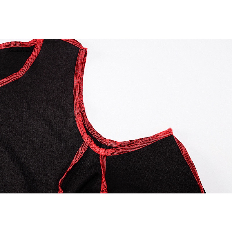 Áo Croptop Tay Dài Cổ Tròn Màu Tương Phản Thời Trang Dành Cho Nữ