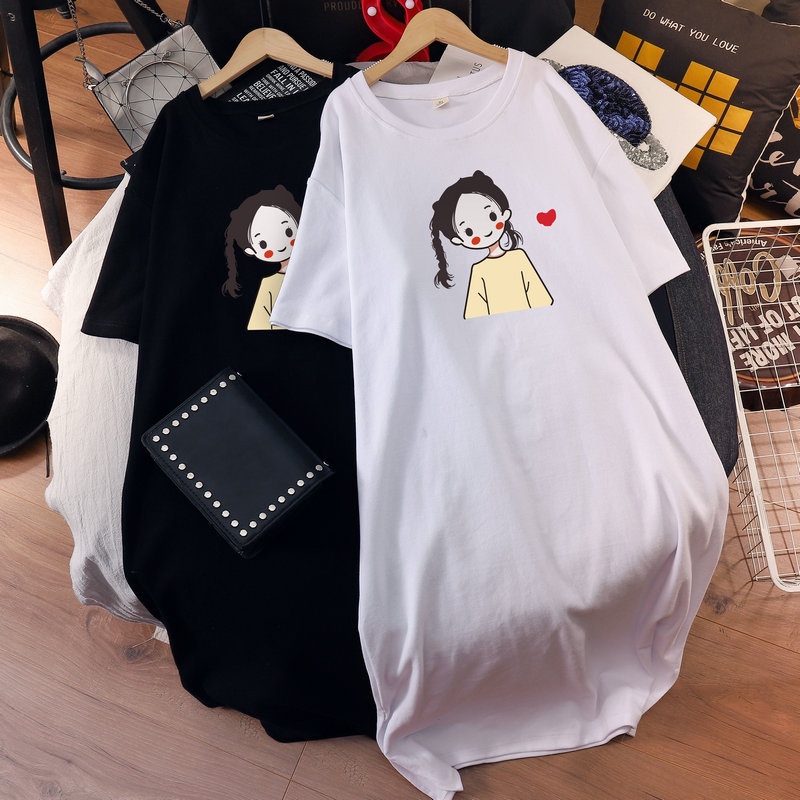 Váy Suông Đầm Suông In Hình Cô Gái Yêu Đời From Rộng Dáng Dài Tới 75kg Hot Trending TTDS0323