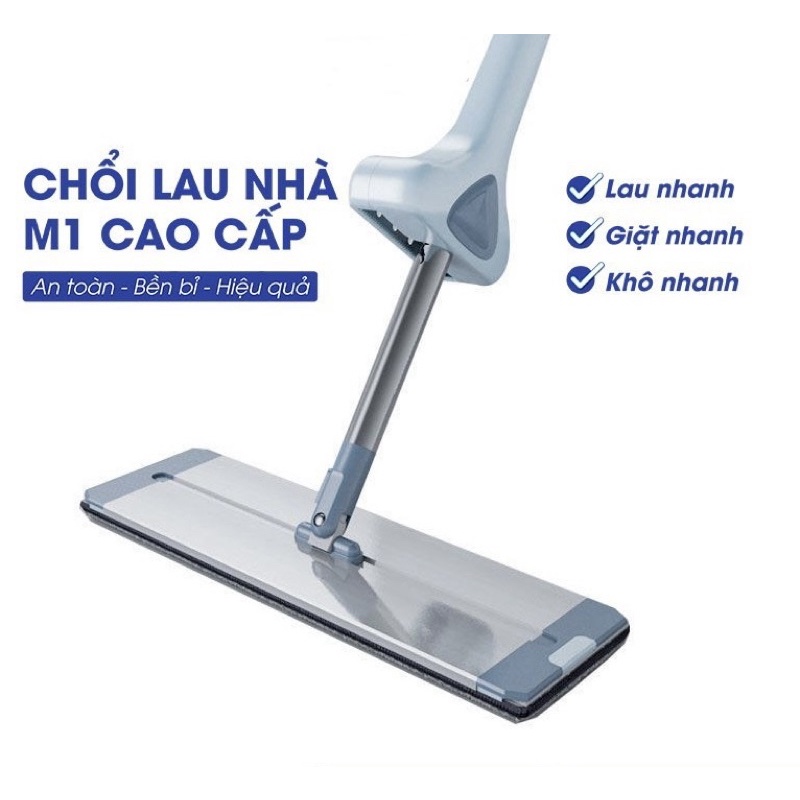 Cây chổi lau nhà tự vắt cao cấp mâm nhôm bản dài 42cm, tặng 2 bông lau, kèm ảnh thật