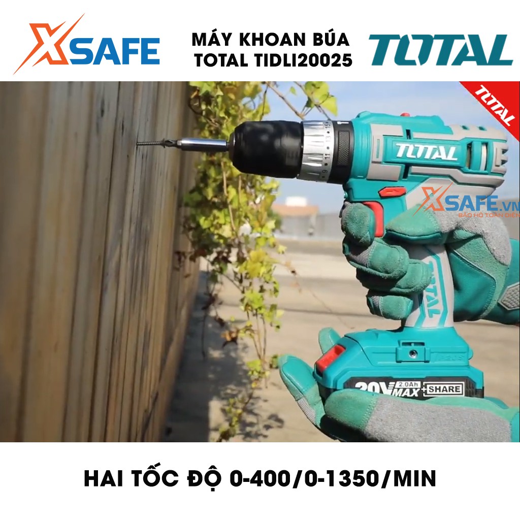 Máy khoan búa dùng pin Lithium 20V TOTAL TIDLI20025 Tặng kèm 53 món gồm 2 pin 1 sạc 2h và 50 món linh kiện