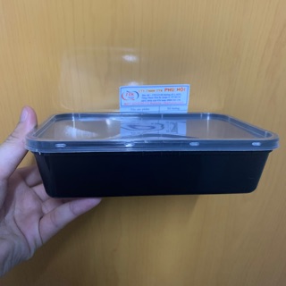 50 hộp nhựa PP 500ml đen hình chữ nhật nắp trong