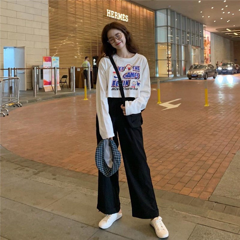 Áo Thun Croptop Tay Dài Kiểu Hàn Quốc 2 Màu Lựa Chọn Cho Nữ