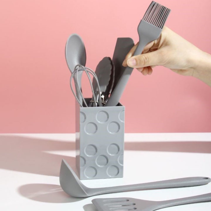 Bộ dung cụ nhà bếp nấu ăn 8 món có khay đựng- Set 8 món dụng cụ làm bánh bằng silicon cao cấp chịu nhiệt cao, chống trầy
