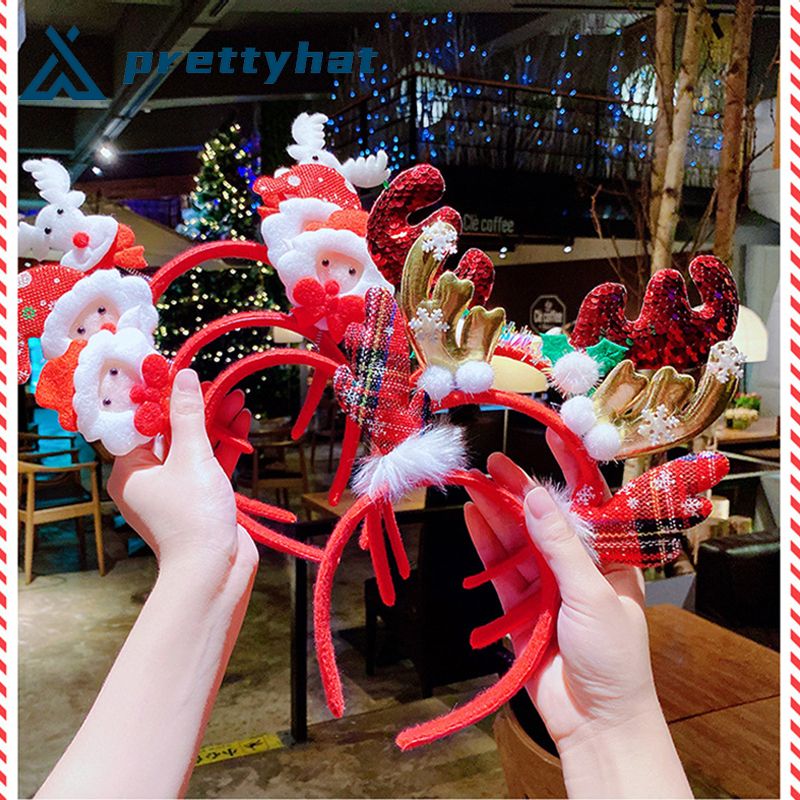 【Ready Stock】 Christmas Headbands Santa Tree Elk Antlers Headband Kids Adult Headwear Reindeer Ornaments Christmas Decorations 【Prettyhat】