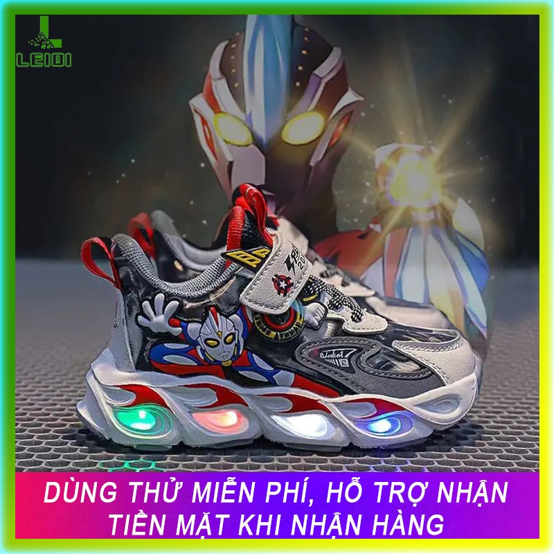 ()Giày thể thao be trai có đèn Ultraman，giày phát sáng trẻ em cho bé trai 1-15 tuổi có đèn