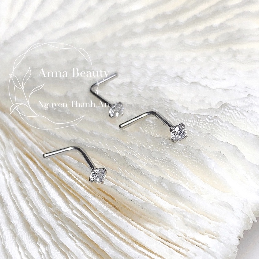 1 Khuyên Mũi đính đá chân L JOLLY bằng thép y tế xỏ khuyên Piercing