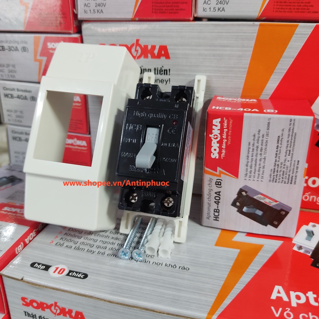 Aptomat - CB cóc 10A , 40A  SOPOKA - Cầu dao an toàn 220v bảo vệ mạch điện chống cháy nổ,chạm chập  MADE IN VIETNAM