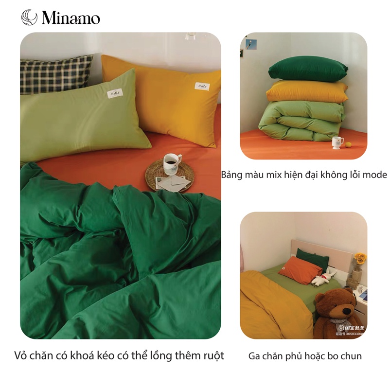 Bộ Chăn Ga Gối Cotton Tici Minamo B06 Mix Màu Cao Cấp Chất Liệu Dày Dặn, Mềm Mịn - Bảo Hành Chính Hãng Minamo