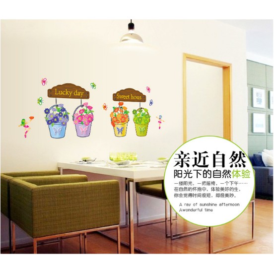Decal trang trí 4 chậu hoa xinh