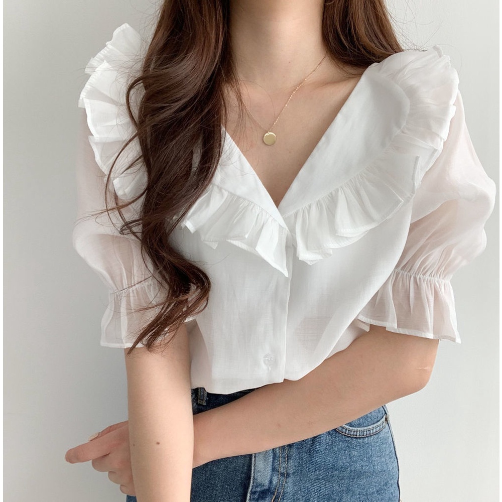 Áo chiffon Tay Phồng Thiết Kế Mới Thời Trang Mùa Hè Dành Cho Nữ
