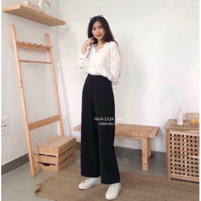 (hình thật+video) Quần suông cạp lưng cao khóa trước, Quần nữ ống rộng cullotes 1 cúc | BigBuy360 - bigbuy360.vn