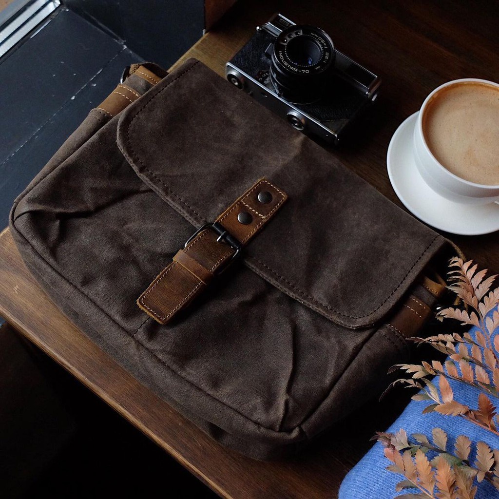 Túi chéo nam canvas da bò sáp Vintage T03 - DU MỤC STORE