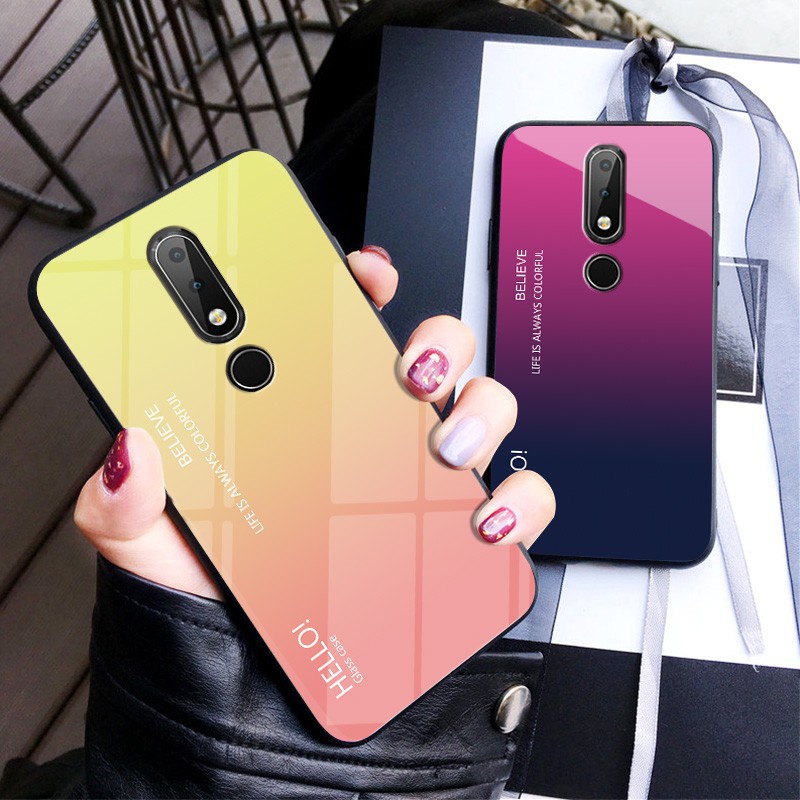 Đối với nokia x6 6.1 plus vỏ điện thoại bằng kính cường lực mặt sau màu gradient