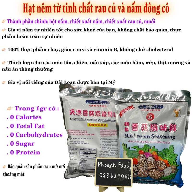 Hạt nêm 0 calories Mushrom seasoning date 2025- hạt nêm tinh chất rau củ và nấm - cho người ăn kiêng,ăn chay
