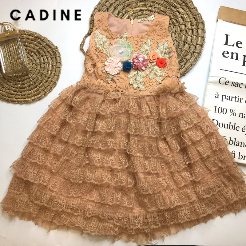 Đầm công chúa cho bé Váy bé gái dễ thương xếp tầng sát nách kéo khóa lưng phong cách ulzzang 14 -17kg Cadine Kids