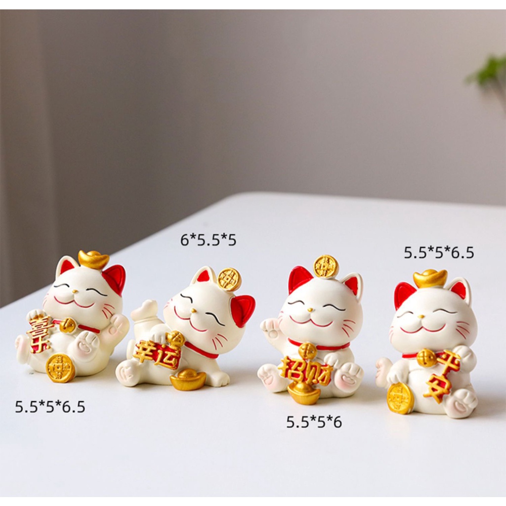 Mèo trắng thần tài ống tiết kiệm và mô hình mèo trắng tiền vàng trang trí bàn học, bàn làm việc, tủ sách, taplo ô tô