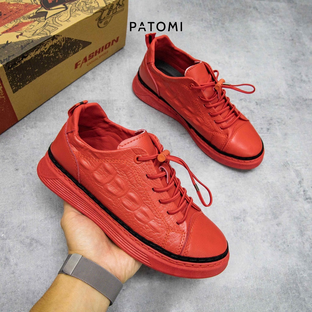 Giày sneaker nam RAACUS da bò vân cá sấu chính hãng, giày nam thể thao nam chất da dập vân cá sấu cao cấp -G324