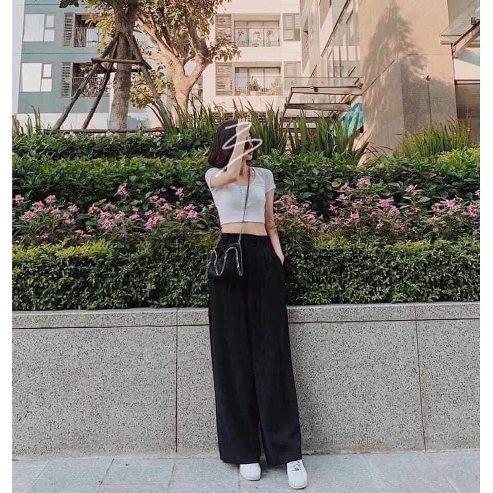 Quần ống suông nữ Baggy Hàn Quốc gân tăm thoáng mát siêu mềm- dáng culottes ống rộng thoải mái cho mùa hè