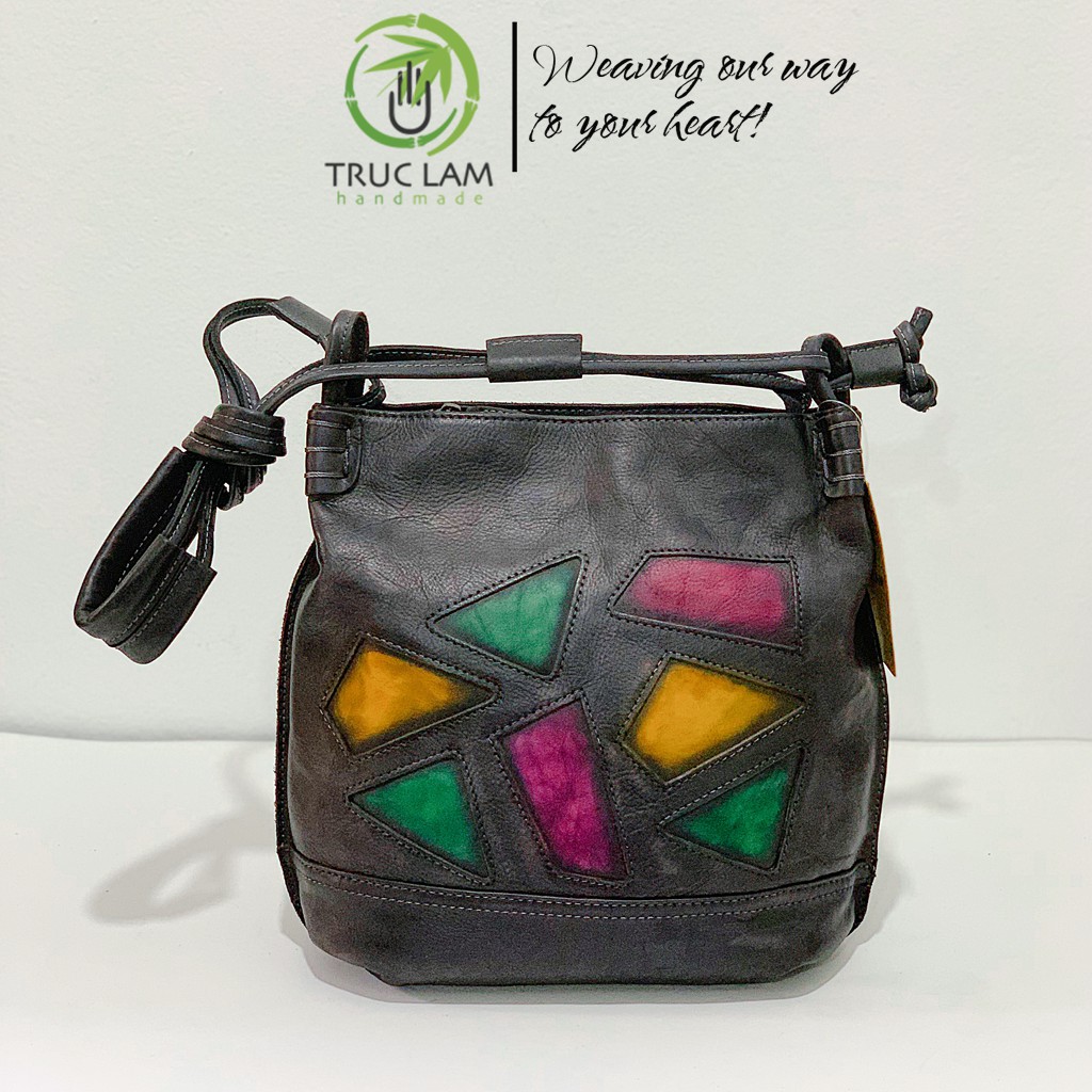 Túi Đeo Chéo Thời Trang Nữ Da Bò Thật Cao Cấp Trang Trí Hình Khối Nhiều Màu Sắc – Trúc Lâm Handmade