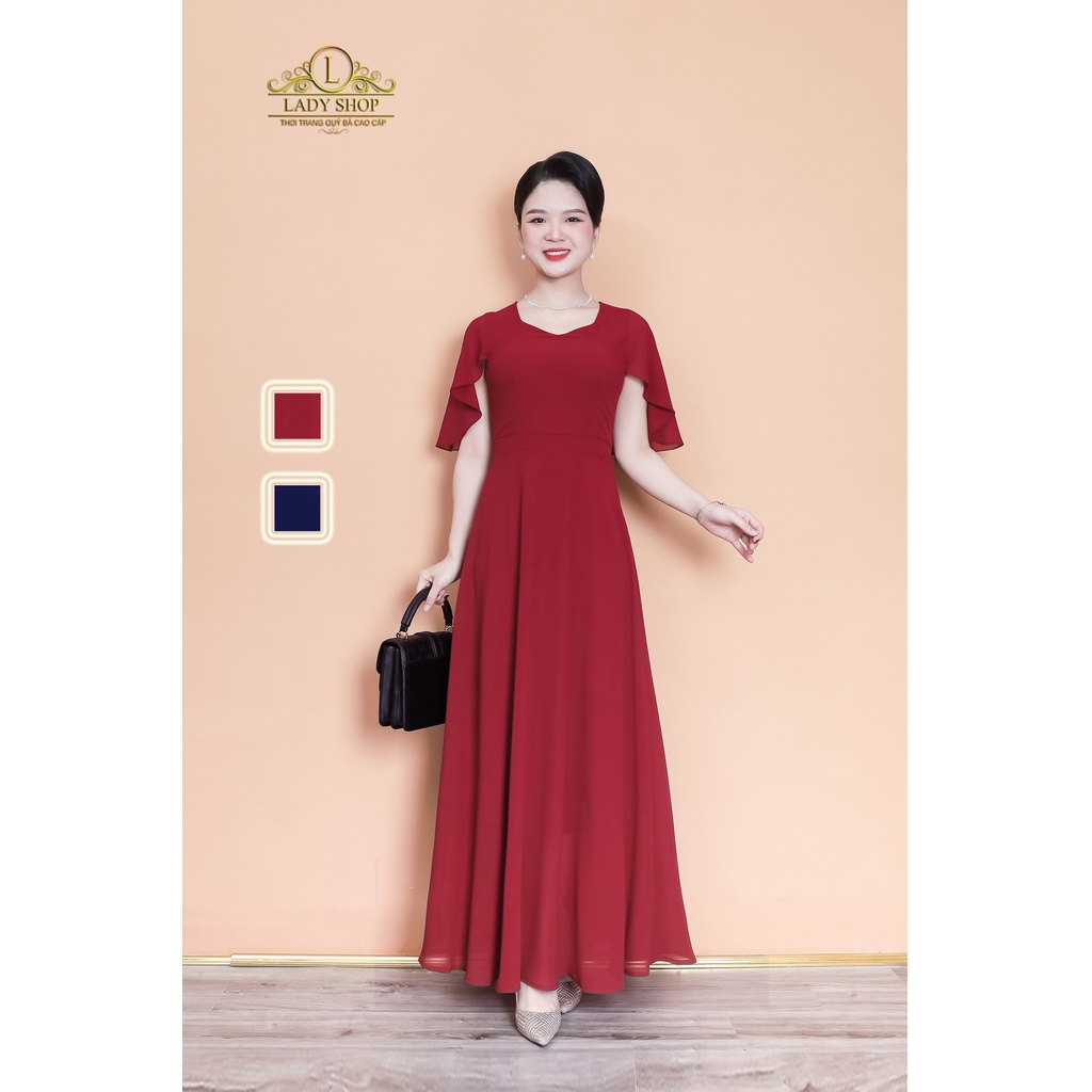 Đầm Maxi voan tơ phủ vai sang trọng Ladyshop thời trang trung niên cao cấp TK962