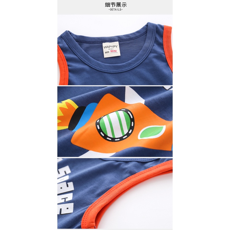 Bộ ba lỗ cho bé trai WAPYPY bộ quần áo sát nách trẻ em Kunkids