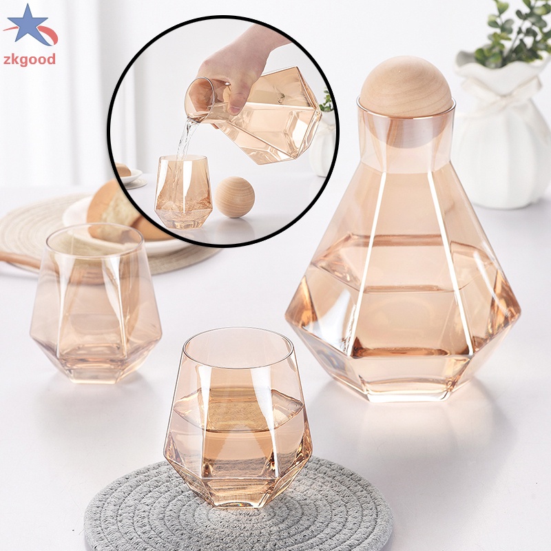 Bộ Bình Thủy Tinh Đựng Nước Nóng Lạnh Hình Lục Giác Cách Nhiệt Tiện Dụng