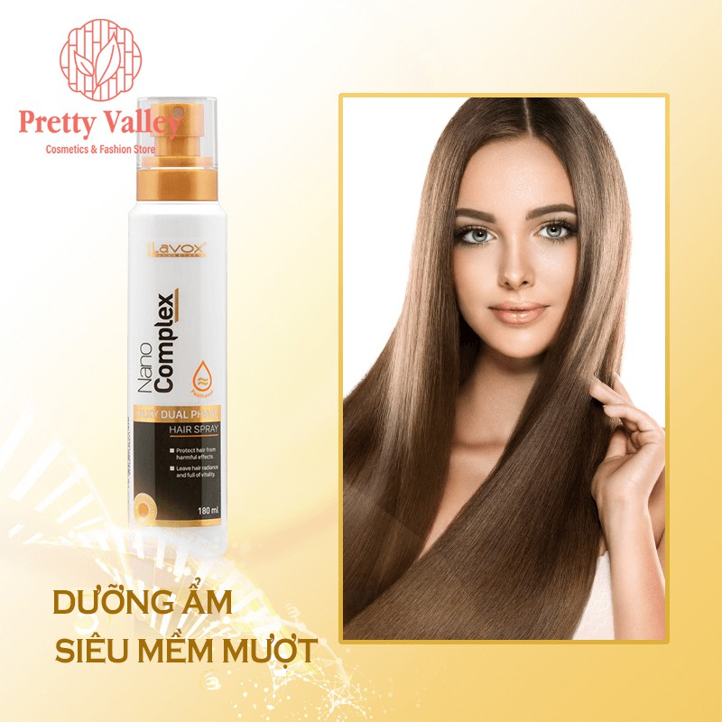 Xịt dưỡng ẩm tóc Lavox Nano Complex Silky Dual Phase Hair Spray siêu mềm mượt 180ml - Pretty Valley Store