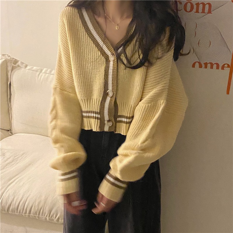 Áo Cardigan dệt kim tay dài có viền đáng yêu | BigBuy360 - bigbuy360.vn