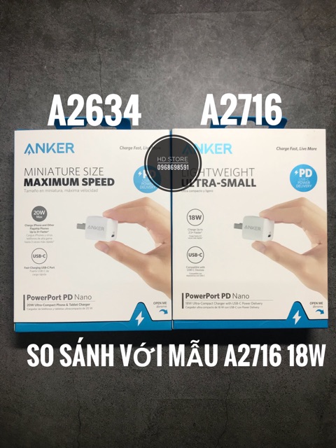 Sạc Anker PowerPort 20W PD Nano - Mã A2634 Sạc nhanh 20W