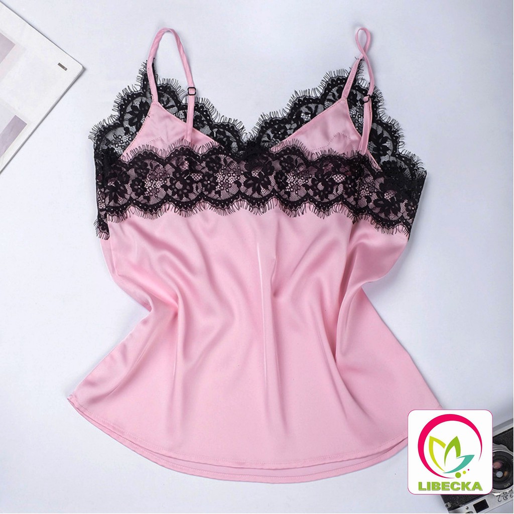 Bộ đồ ngủ Pijama nữ đẹp dễ thương quần đùi cộc áo hai dây viền Ren Sexy gọi cảm chât liệ Satin cao cấp LIBECKA BDN01