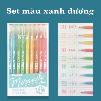 Set 9 cây bút viết nhiều màu, bút gel mực highlight ghi nhớ Resun Morandi ngòi 0.05mm cho học sinh sinh viên URI DECOR