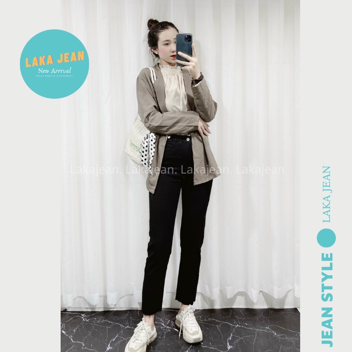 Quần Jeans Nữ Ống Đứng Đen Co Giãn Hàn Quốc LAKA JEAN Quần Bò Lưng Cao, Ống Suông | BigBuy360 - bigbuy360.vn