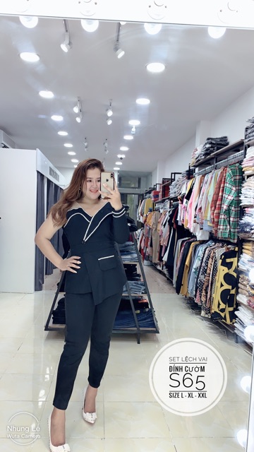 BIGSIZE Set lệch vai đính cườm S65