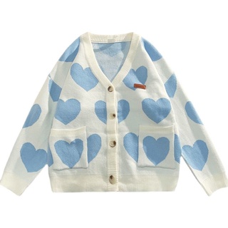 Áo len cặp đôi cardigan màu trắng hình trái tim Nhật Bản dễ thương